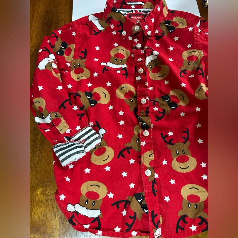 Red Reindeer Button-Up - 5/6 | Denim & Flowers | The Ultimate Kids Christmas Top